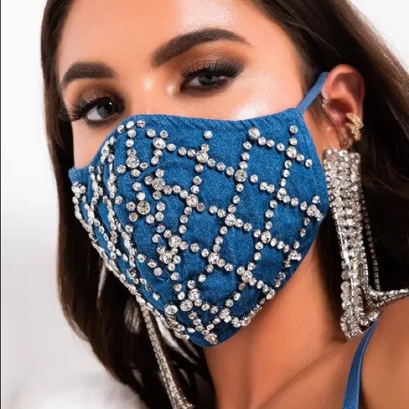 Gorgeous Bejeweled Jean Fashion Face Mask